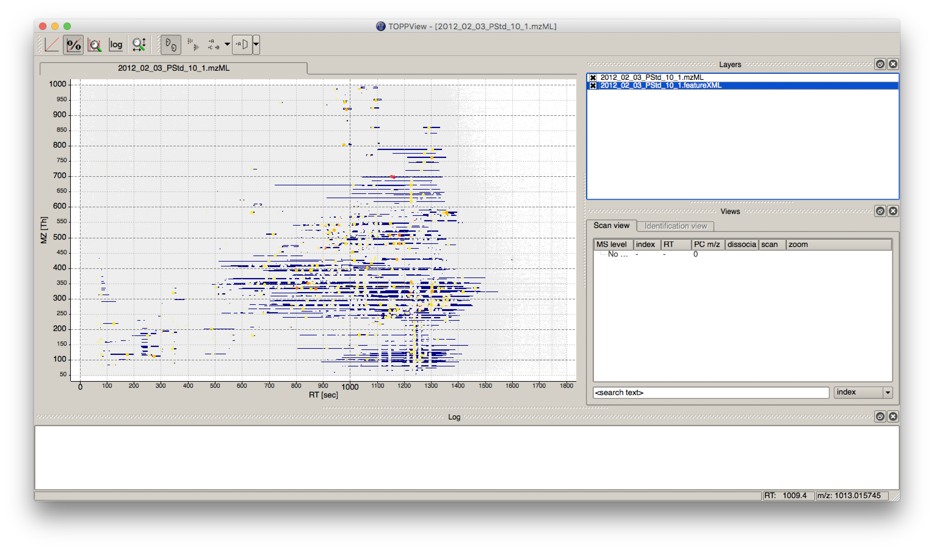 Overlay of the .mzML layer with the .featureXML layer